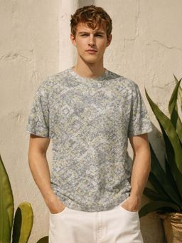 The Indian Garage Co - Green Men Relaxed Fit Abstract Crew Neck Half Sleeves T-Shirt
