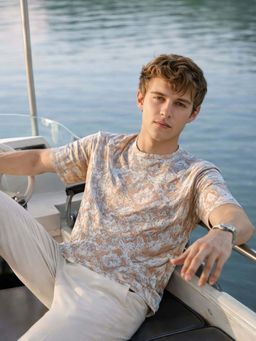 The Indian Garage Co - Brown Men Relaxed Fit Abstract Crew Neck Half Sleeves T-Shirt