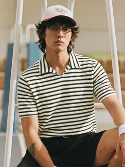 The Indian Garage Co - Black Men Slim Fit Striped Half Sleeves Polo T-Shirt