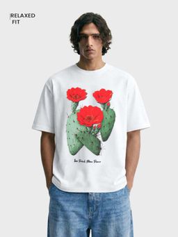 The Indian Garage Co - White Men Relaxed Fit Printed Crew Neck Half Sleeves T-Shirt