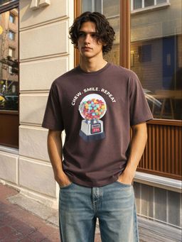 The Indian Garage Co - Brown Men Relaxed Fit Graphic Printed Crew Neck Half Sleeves T-Shirt