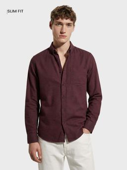 The Indian Garage Co - Wine Men Slim Fit Solid Cutaway Collar Full Sleeves Shirt