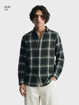 The Indian Garage Co - Green Men Slim Fit Checked Cutaway Collar Full Sleeves Shirt