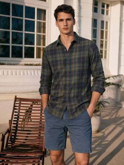 The Indian Garage Co - Green Men Slim Fit Checked Cutaway Collar Full Sleeves Shirt