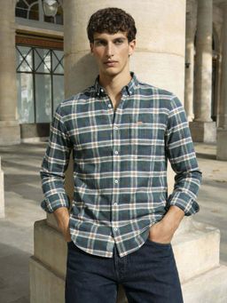The Indian Garage Co - Green Men Slim Fit Checked Buttondown Collar Full Sleeves Shirt