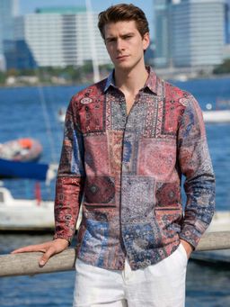 The Indian Garage Co - Red Men Regular Fit Floral Printed Cutaway Collar Full Sleeves Shirt