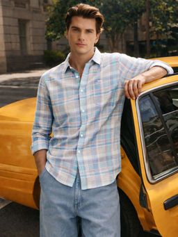 The Indian Garage Co - Rust Men Slim Fit Checked Cutaway Collar Full Sleeves Shirt