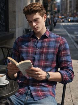 The Indian Garage Co - Red Men Slim Fit Checked Cutaway Collar Full Sleeves Shirt