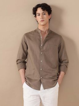 Arrow - Brown Cotton Linen Solid Slim Fit Shirt