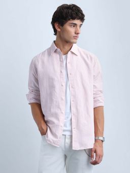 Flying Machine - Pink Men's Vertical Striped Slim Fit Shirt