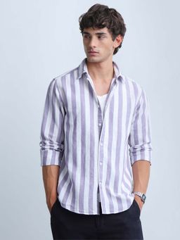 Flying Machine - Purple Men's Vertical Striped Slim Fit Shirt
