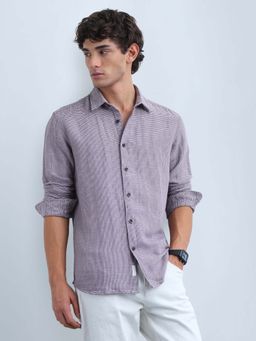 Flying Machine - Purple Men's Textured Houndstooth Slim Fit Shirt