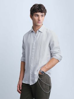Flying Machine - Grey Men's Textured Houndstooth Slim Fit Shirt
