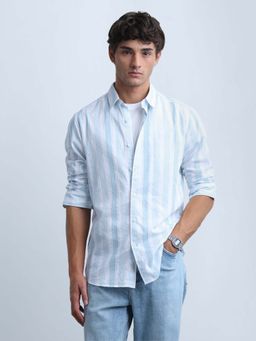 Flying Machine - Blue Men's Vertical Striped Slim Fit Shirt