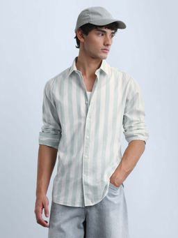 Flying Machine - Green Men's Vertical Striped Slim Fit Shirt