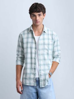 Flying Machine - Green Men's Twill Slim Fit Shirt