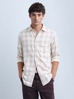 Flying Machine - Beige Men's Twill Slim Fit Shirt
