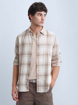 Flying Machine - Beige Men's Twill Slim Fit Shirt