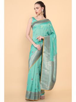 Soch - Women Green Silk Woven Saree with Unstitched Blouse