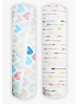 Polka Tots - White Mini Hearts & Cupid Muslin Cotton Swaddles (Pack of 2)