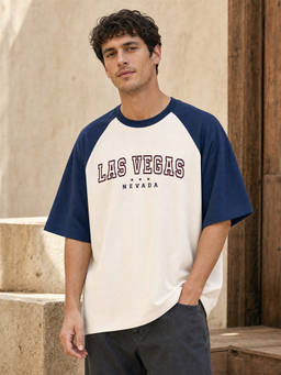 Nobero - Men's Blue Oversized Colorblock T-Shirt