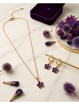 FUNKRAFTS - Purple Flower Charm Necklace with Earrings (7-12 Years)
