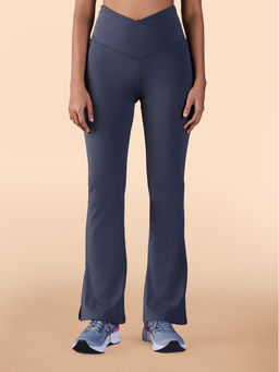 Kica - Criss Cross Flare Pants in Sculpting Stretch Kica SKN Fabric - Mid Rise with Side Slits Grey