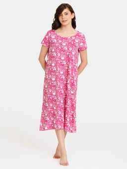 Zivame - Rosaline Emoji Knit Cotton Mid Length Nightdress Festival Fuchsia-Pink