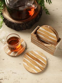 The Decor Mart - Waves Wooden Round Coaster Set