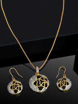 Estele - Gold Plated CZ Flower Pendant Necklace for Women (Set of 2)