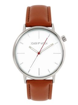 Joker and Witch - Joker & Witch Manchester White Dial Brown Faux Leather Strap Analog Mens Watch