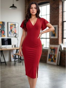 KOTTY - Women Maroon Viscose Rayon Dress