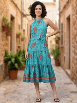 KOTTY - Women Blue Cotton Blend Dress