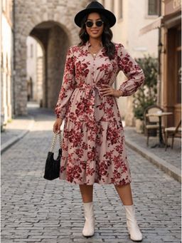 KOTTY - Women Maroon Cotton Blend Dress