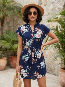 KOTTY - Women Blue Polyester Dress with Belt