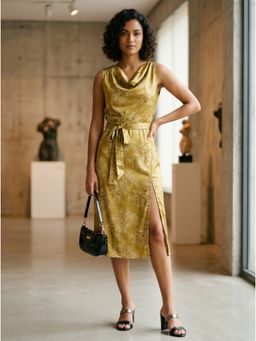 KOTTY - Women Green Polyester Dress with Belt