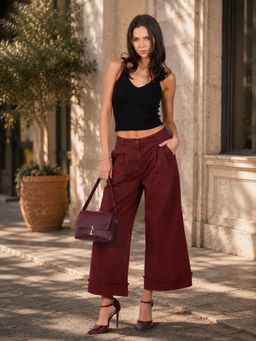 Virgio - Women Maroon Cotton Trouser
