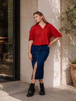 Virgio - Women Rust Linen Blend Top