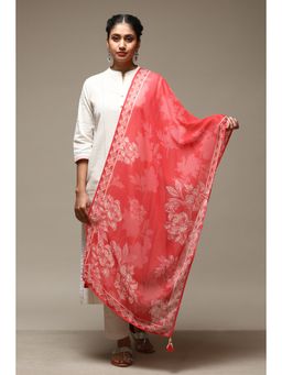 Biba - Coral Cotton Blend Printed Dupatta
