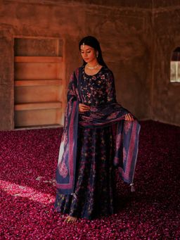 Karaj Jaipur - Deep Blue Anarkali (Set of 3)