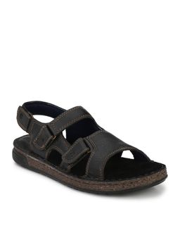Delize - Mens Black Solid Leather Sandals
