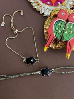 Digital Dress Room - Fancy Elephant Evil Eye Rakhi Thread & Bracelet for Bhaiya-Bhabhi (Pack of 2)