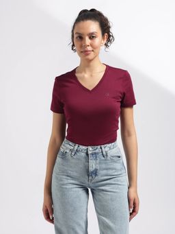 Calvin Klein - Burgundy Solid Relaxed Fit Cotton T-Shirt