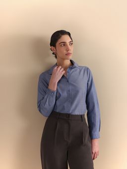 FABLE STREET - Blue Pure Cotton Regular Fit Shirt