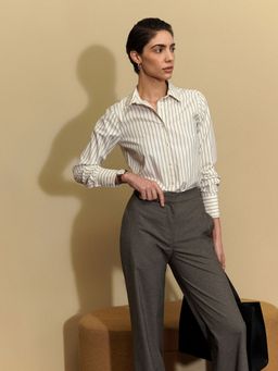 FABLE STREET - White Cotton Striped Regular Fit Full Sleeve Shirt