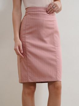 FABLE STREET - Pink Woven Pinstripe Straight Fit Skirt
