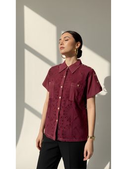 QONA - Maroon Schiffli Shirt