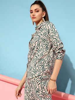 STREET 9 - Beige Animal Printed Satin Shirt