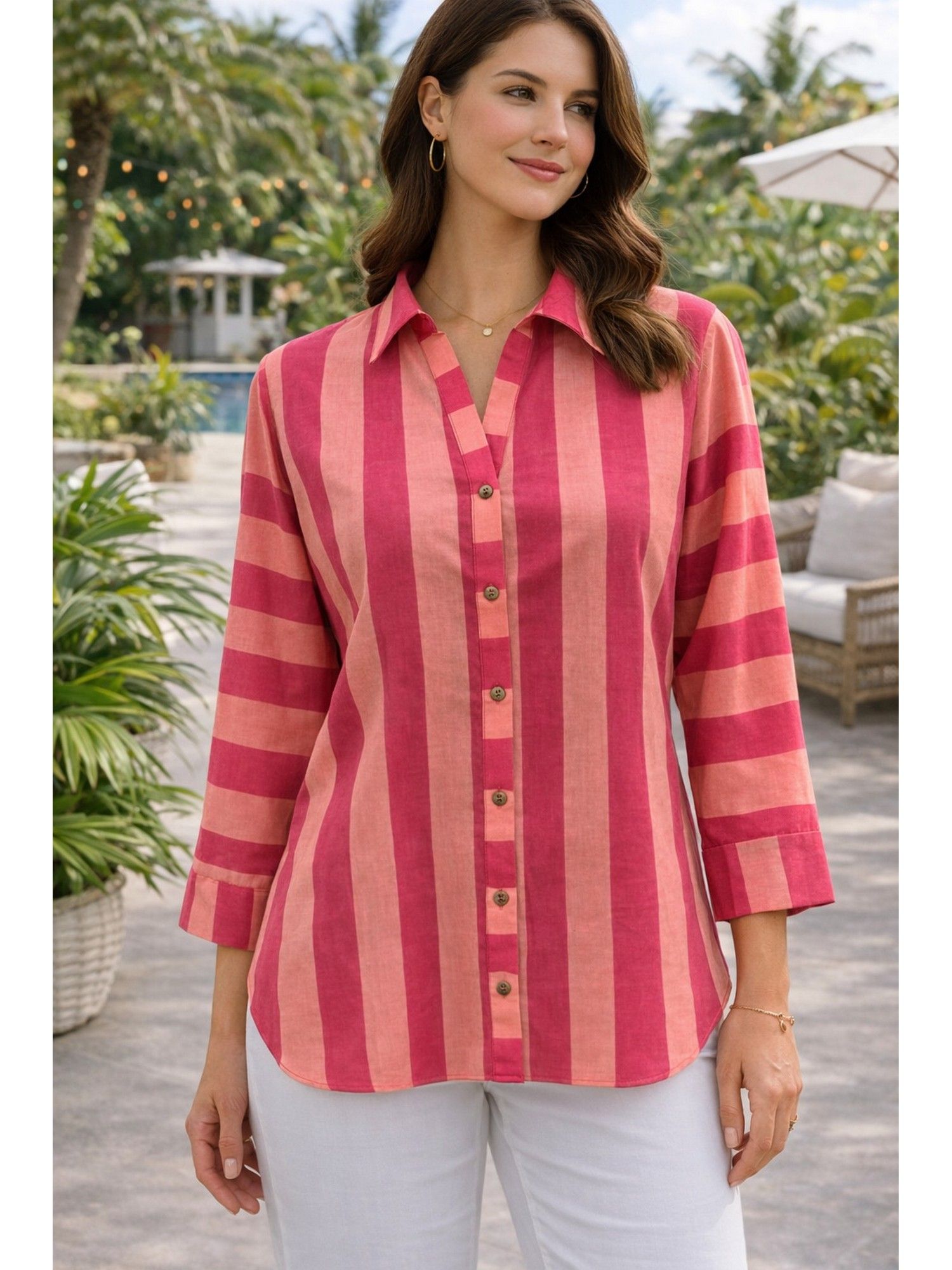 sencei Vertical Striped Pink Shirt-picture-20
