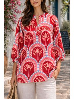 sencei - Reddish Printed Blouse Peplum Top